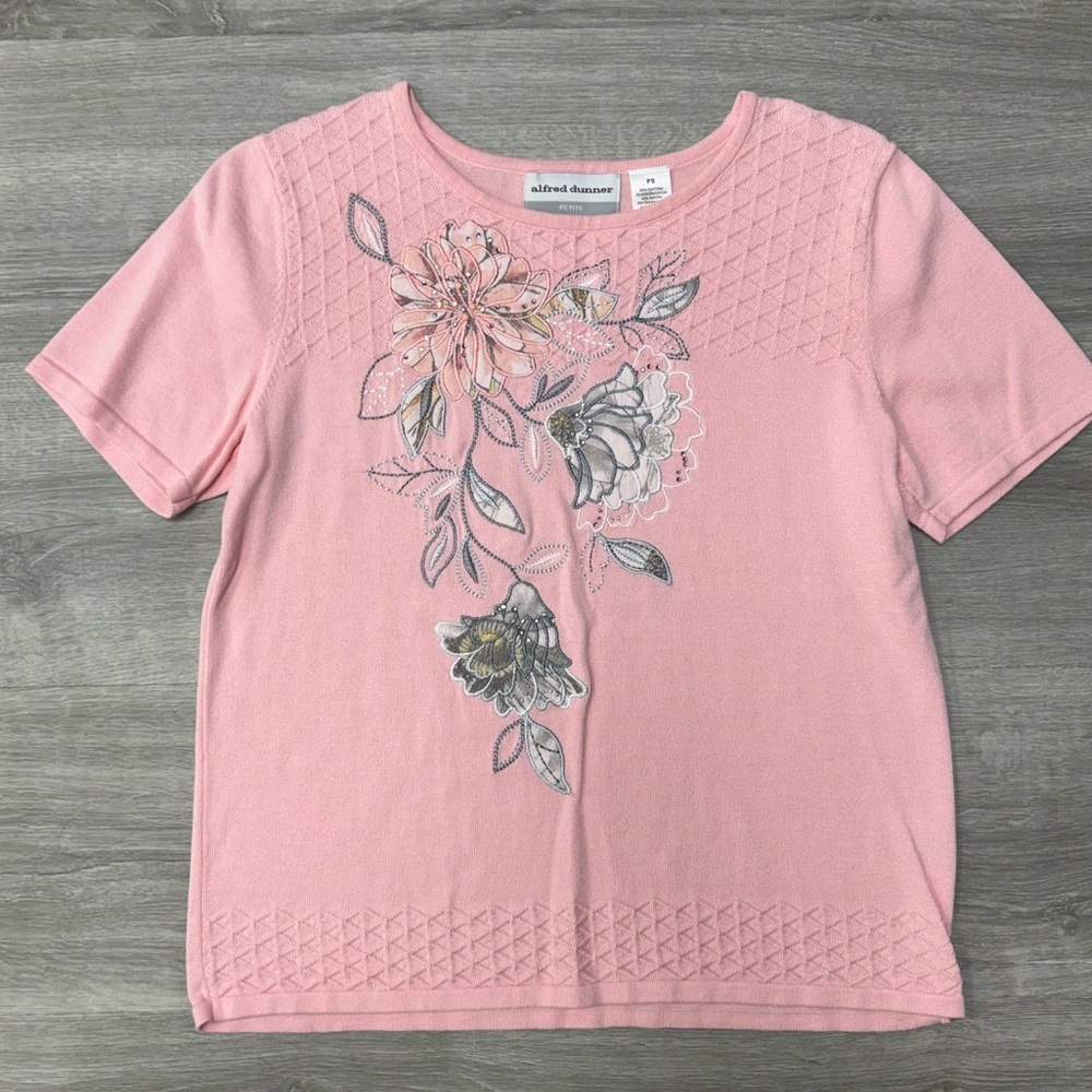 Alfred Dunner Blush Embroidered Top Size Small Petite